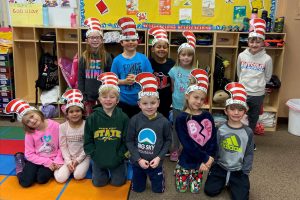 students posing on Dr. Suess day